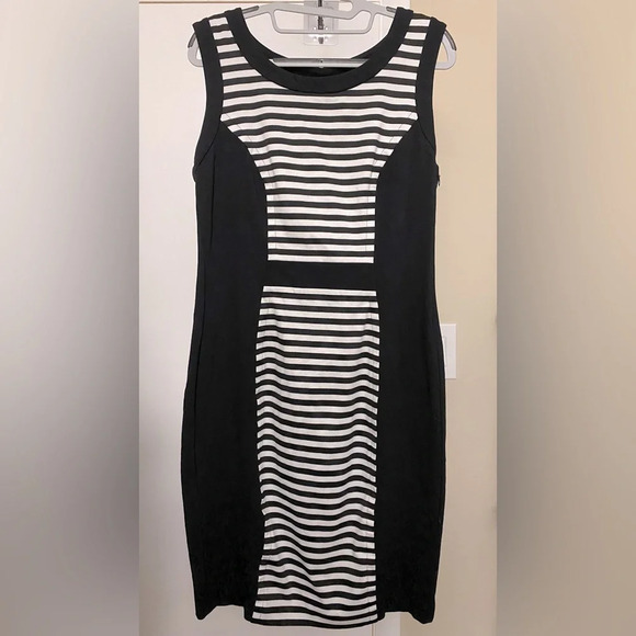 Cache Stretch Stripe Black White Sleeveless Dress Size 12 - Picture 1 of 5
